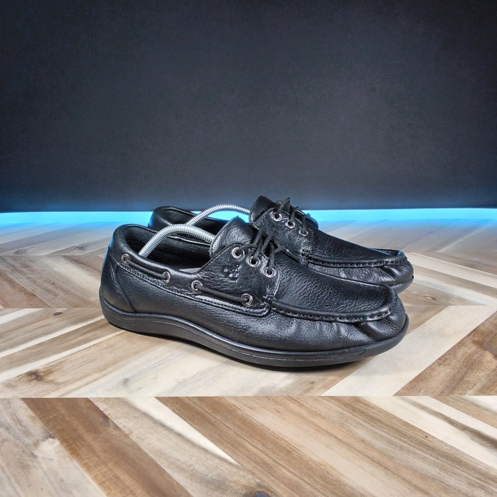 SAS Decksider Mens 11.5 WIDE Lace‎ Up Boat Shoes Black Leather Comfort Support